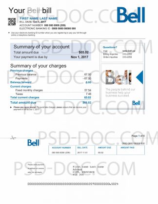 Utility bill Bell -  Canada