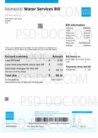 Utility bill Water - Ireland