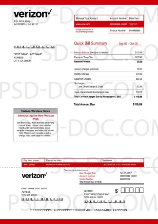 Utility bill Verizon - USA