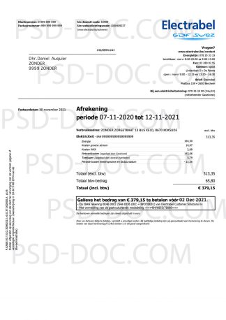 Utility bill Belgium - Electrabel electricity