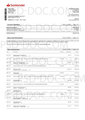 Bank statement UK - Santander