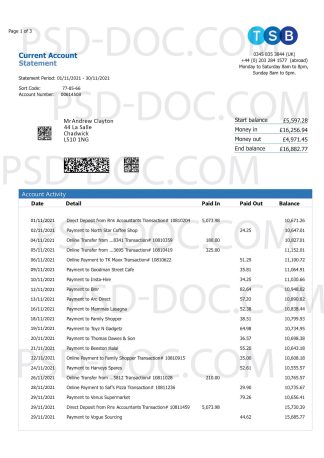 Bank statement UK - TSB
