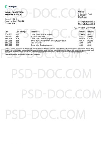 Bank statement UK - CashPlus