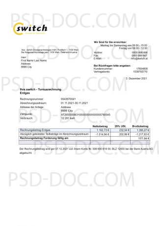 Utility bill Austria - Switch electricity