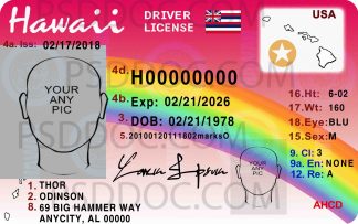 USA Hawaii Driver License front back sides