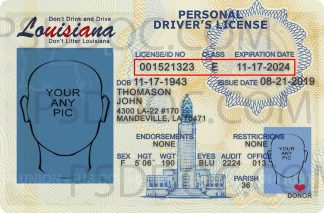 USA Louisiana Driver License front back sides